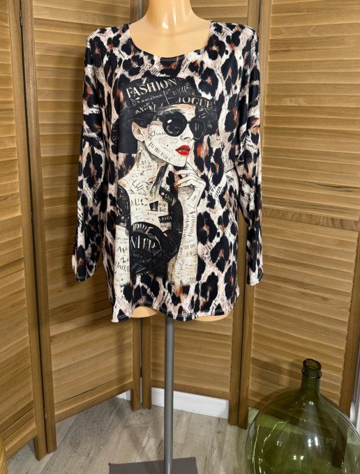 Top manches longues Léopard Fashion Pretty Woman du 40 au 52/54