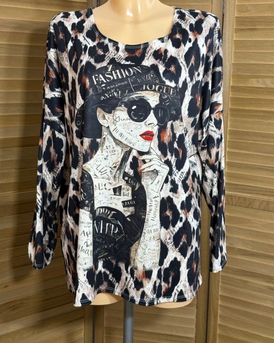 Top manches longues Léopard Fashion Pretty Woman du 40 au 52/54