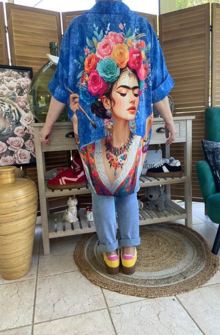 Chemise ample effet jeans délavé Frida Kahlo du 40 au 50 