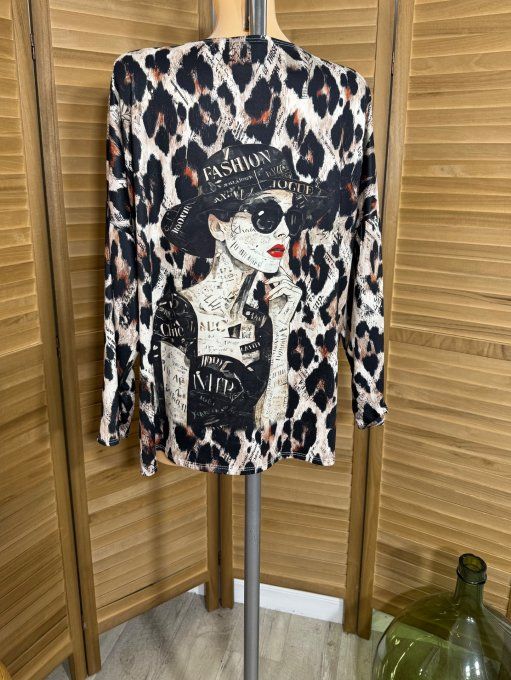 Top manches longues Léopard Fashion Pretty Woman du 40 au 52/54