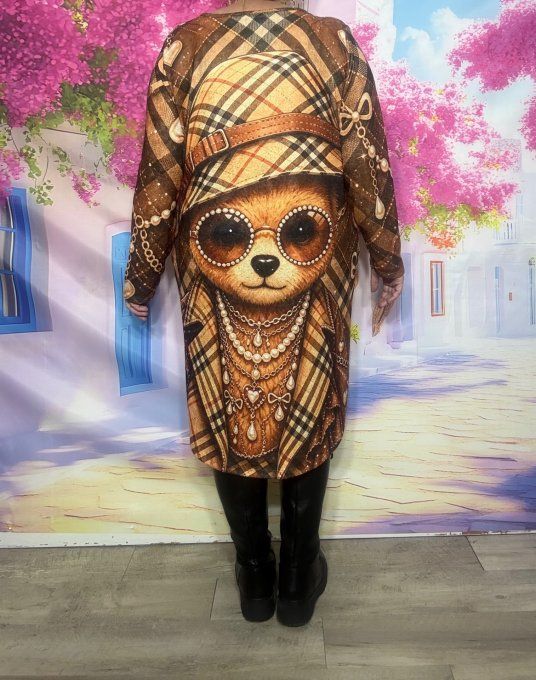 Robe trapèze Casual ou Robe de Nuit Tartan Carreaux Camel Ourson Douceur +++ du 40 au 50/52