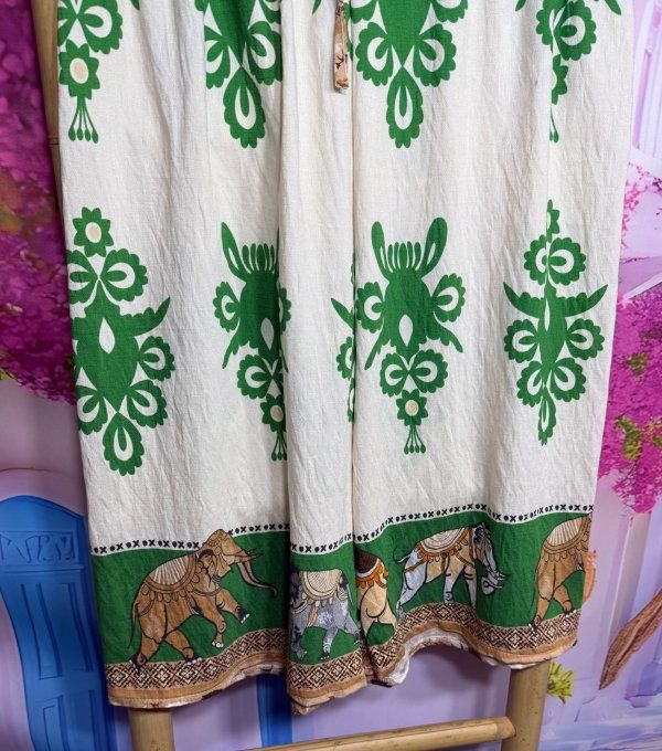 Short long / Pantacourt cuisses larges crème Vert Guc.c.i Eléphants Indian Spirit du 36 au 44  