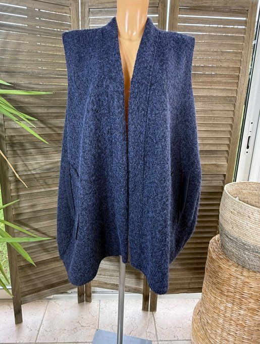 gilet sans manches ample bouclette marine du 40 au 52 