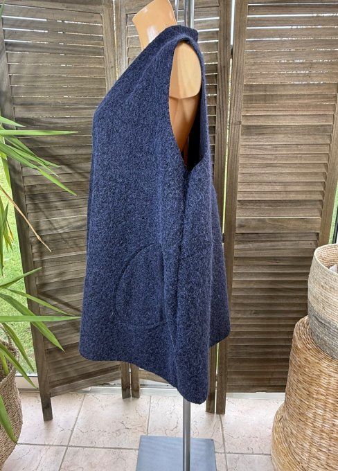 gilet sans manches ample bouclette marine du 40 au 52 