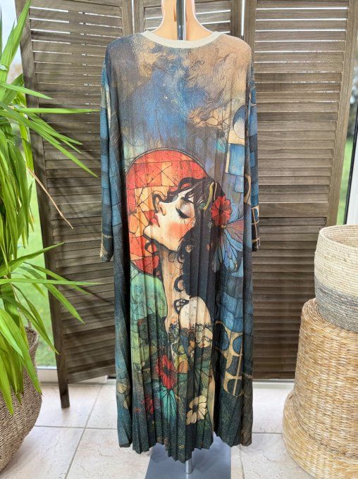 Robe longue trapèze plissée La Femme Art Déco Lurex pailleté doré du 42 au 58/60