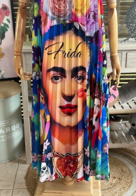 Robe longue plissée bretelles ajustables multicolore Viva Frida Kahlo du 38 au 48/50   