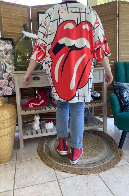 Top noir & blanc The Rolling Stones Strass et perles en relief du 40 au 50/52 