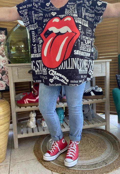 Top fin ample noir Rock Rolling Stones du 40 au 52 