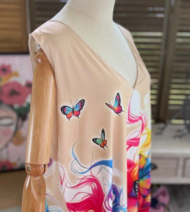 Robe débardeur courte ou tunique longue beige La Fillette Arc-en-Ciel du 38 au 48  