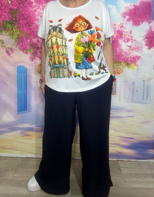 Tee-shirt ample blanc La Parisienne en balade du 38 au 50/52