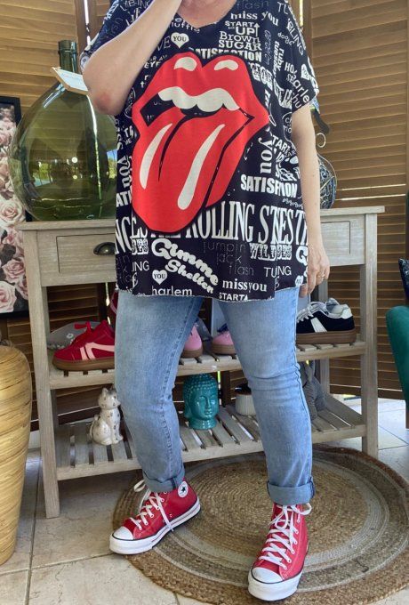 Top fin ample noir Rock Rolling Stones du 40 au 52 