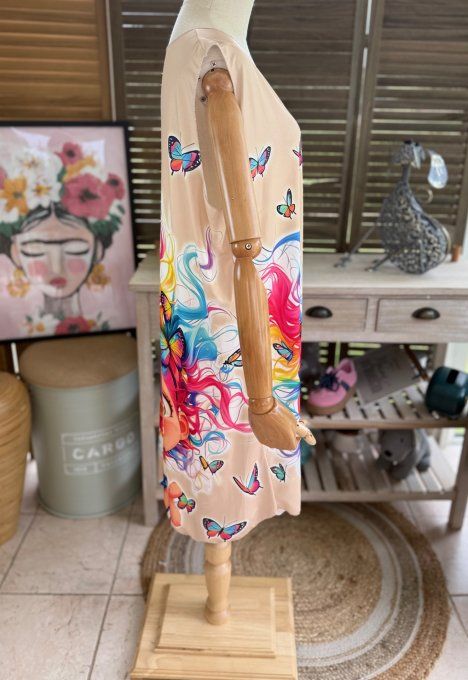 Robe débardeur courte ou tunique longue beige La Fillette Arc-en-Ciel du 38 au 48  