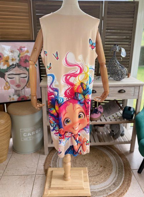 Robe débardeur courte ou tunique longue beige La Fillette Arc-en-Ciel du 38 au 48  