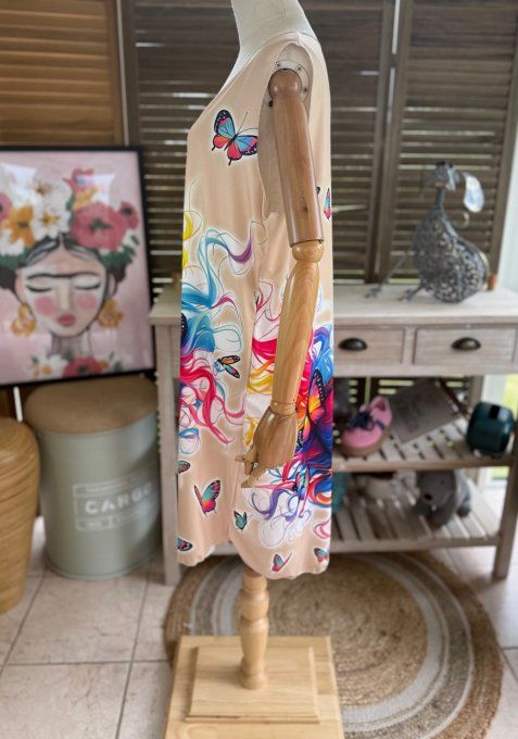Robe débardeur courte ou tunique longue beige La Fillette Arc-en-Ciel du 38 au 48  