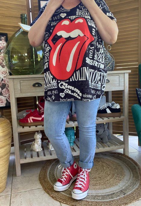 Top fin ample noir Rock Rolling Stones du 40 au 52 