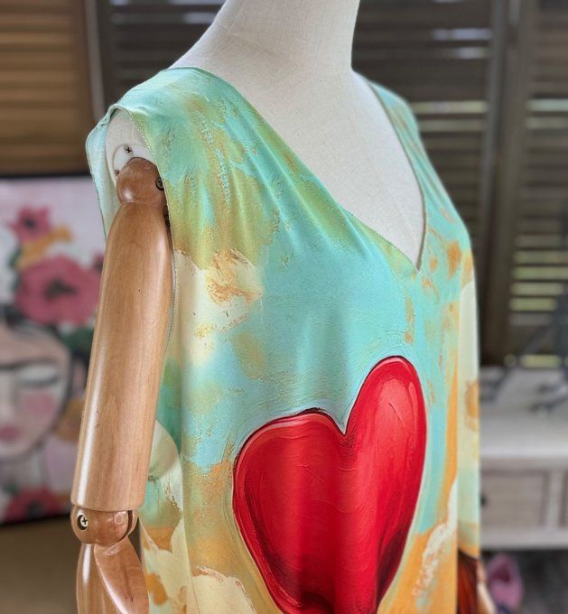 Robe débardeur courte ou tunique longue La Fillette au ballon coeur et son chat du 38 au 48  