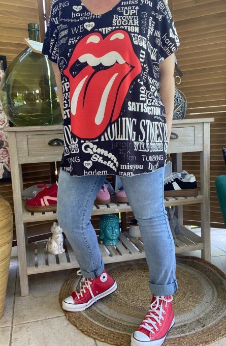 Top fin ample noir Rock Rolling Stones du 40 au 52 