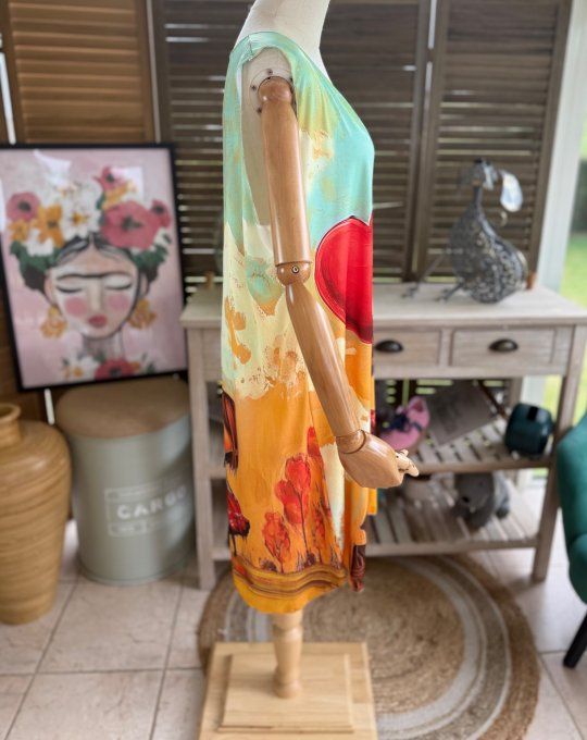 Robe débardeur courte ou tunique longue La Fillette au ballon coeur et son chat du 38 au 48  