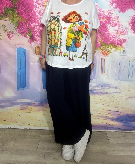 Pantalon palazzo fluide marine cuisses larges taille élastiquée Les Basiques du Dressing du 42 au 54