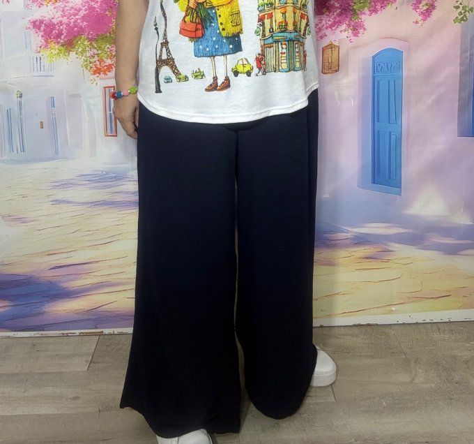 Pantalon palazzo fluide marine cuisses larges taille élastiquée Les Basiques du Dressing du 42 au 54