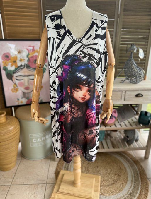 Robe débardeur courte ou tunique longue Gothic Tatto Girl du 38 au 48 