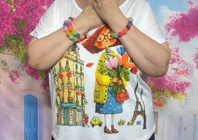 Bracelet ARTISANAL N°1 extensible perles multicolores apprêts strass dorés TOUTES TAILLES 