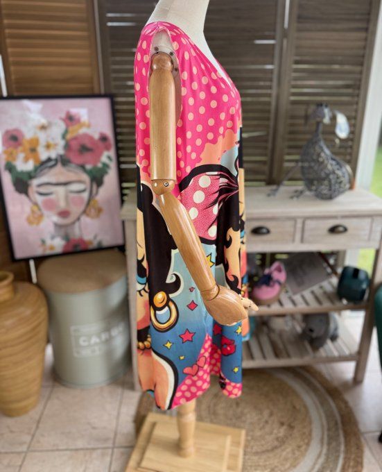 Robe débardeur courte ou tunique longue fuschia pois orange Betty Boop du 38 au 48 