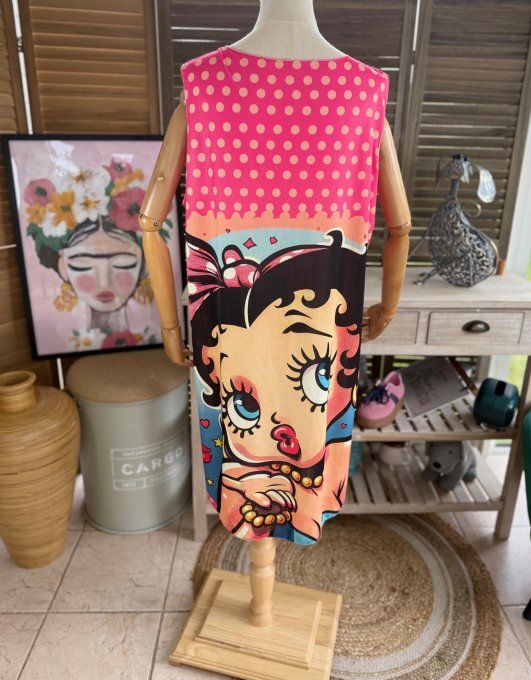 Robe débardeur courte ou tunique longue fuschia pois orange Betty Boop du 38 au 48 