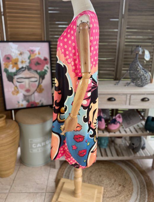 Robe débardeur courte ou tunique longue fuschia pois orange Betty Boop du 38 au 48 