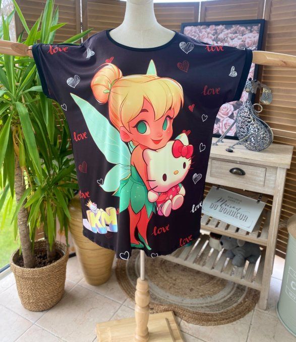 Tunique longue ou robe courte noire Fée Clochette & Kitty du 42 au 52