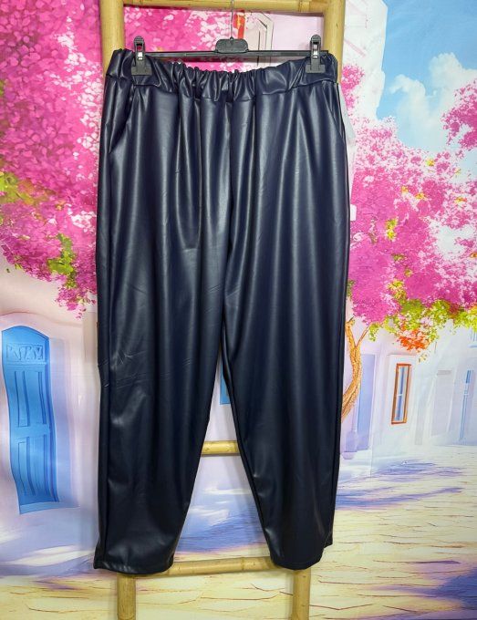 Pantalon style Jogg simili-cuir marine doublé polaire ultra stretch Confort +++ du 44 au 52/54