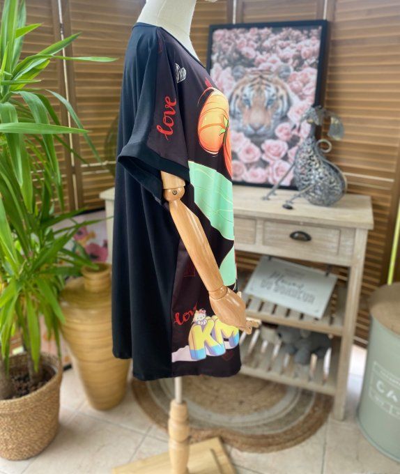 Tunique longue ou robe courte noire Fée Clochette & Kitty du 42 au 52