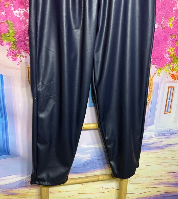 Pantalon style Jogg simili-cuir marine doublé polaire ultra stretch Confort +++ du 44 au 52/54