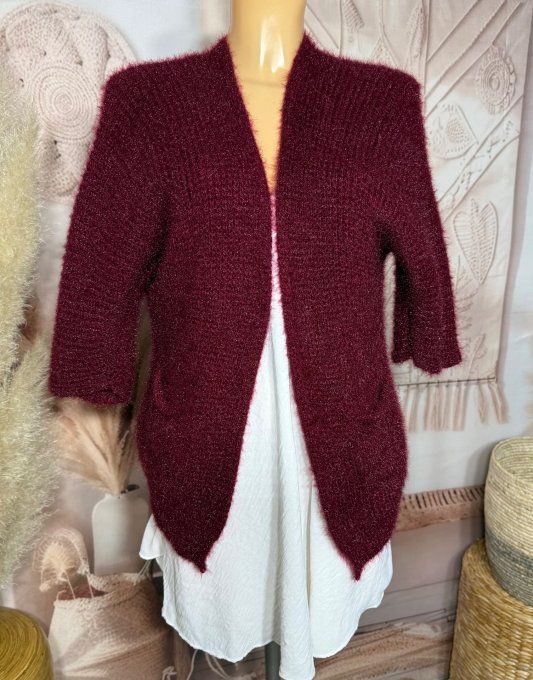 Gilet court bordeaux toucher Mohair douceur ++++ du 34 au 40 et même + 