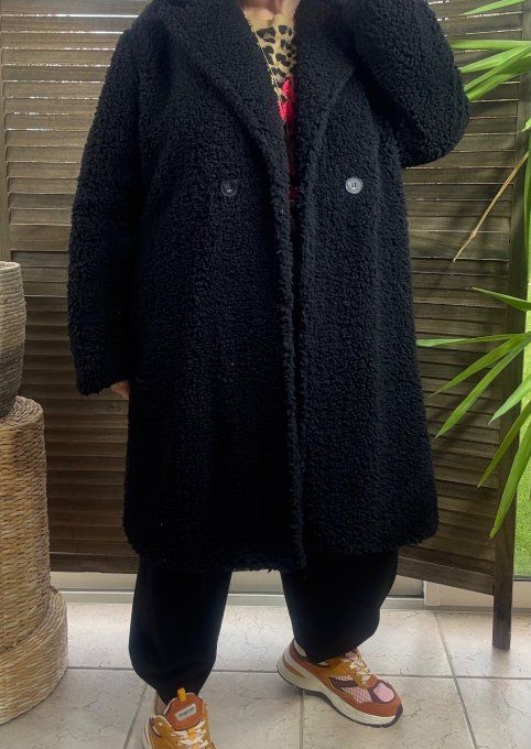 Manteau droit mi-long tout doublé Teddy noir douceur +++++ du 40 au 50 et même +