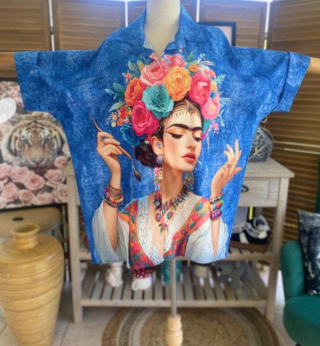 Chemise ample effet jeans délavé Frida Kahlo du 40 au 50 