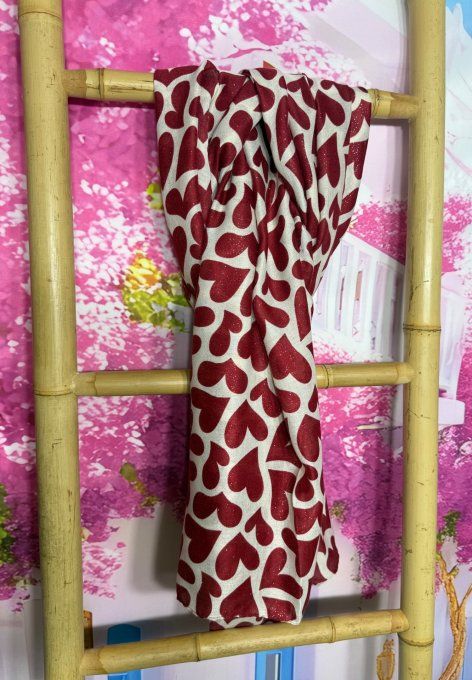 Grand Foulard Écharpe crème pailleté Coeurs Bordeaux douceur ++++ TOUTES TAILLES 