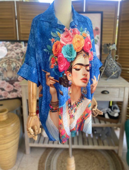 Chemise ample effet jeans délavé Frida Kahlo du 40 au 50 