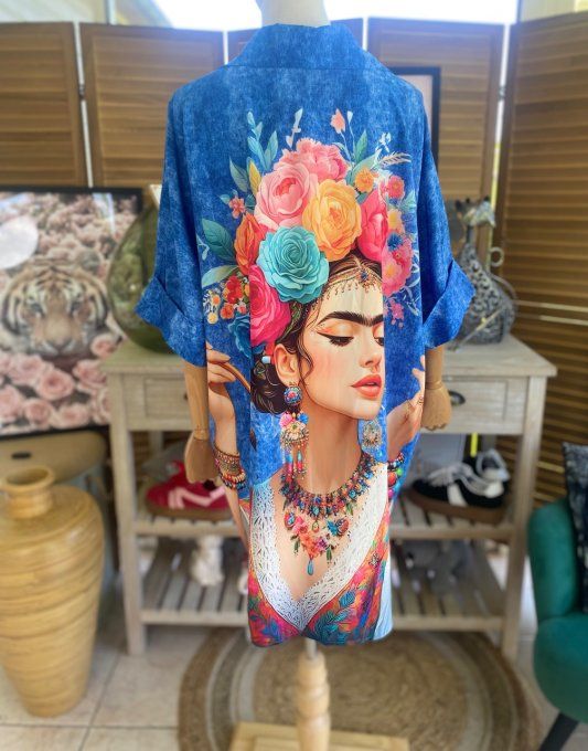 Chemise ample effet jeans délavé Frida Kahlo du 40 au 50 