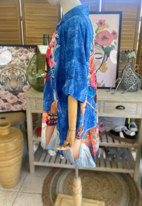 Chemise ample effet jeans délavé Frida Kahlo du 40 au 50 