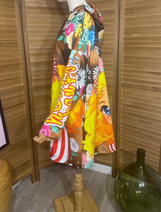 Robe-sweat trapèze à capuche multicolore Au Pays de Candy du 40 au 50/52