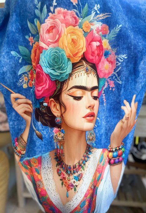 Chemise ample effet jeans délavé Frida Kahlo du 40 au 50 