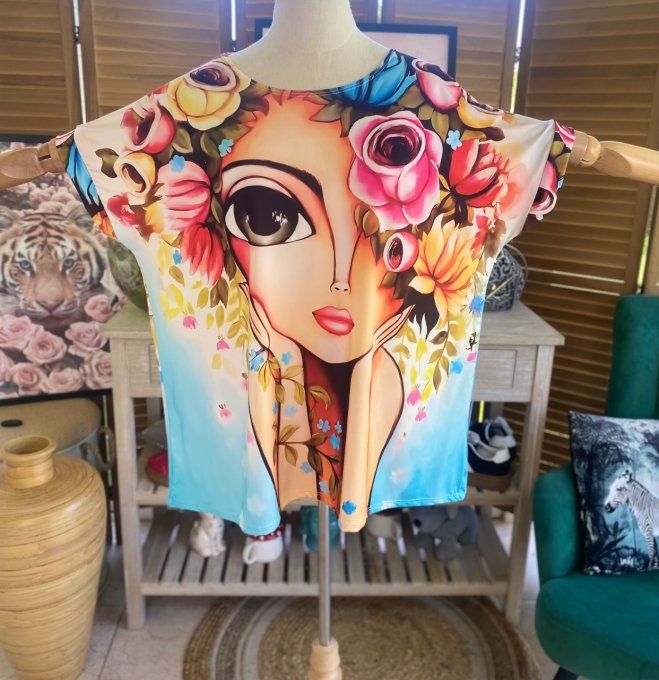 Top ample multicolore La Fillette aux Fleurs du 38 au 50 