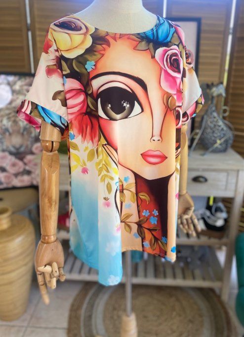 Top ample multicolore La Fillette aux Fleurs du 38 au 50 