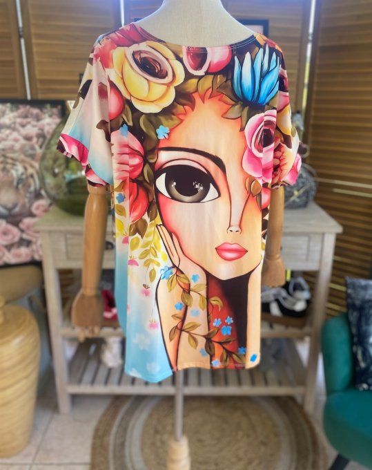 Top ample multicolore La Fillette aux Fleurs du 38 au 50 