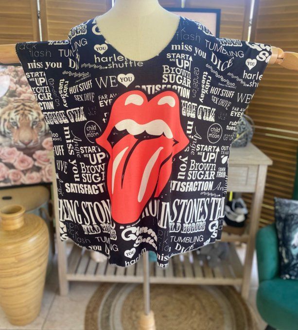 Top fin ample noir Rock Rolling Stones du 40 au 52 