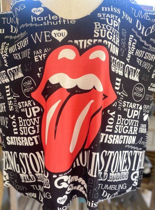 Top fin ample noir Rock Rolling Stones du 40 au 52 