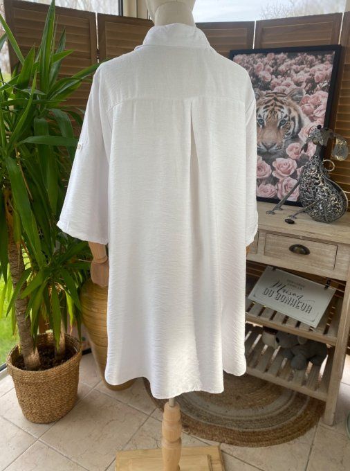 Chemise longue trapèze blanche My Blue Teddy Bear lacets du 36 au 46