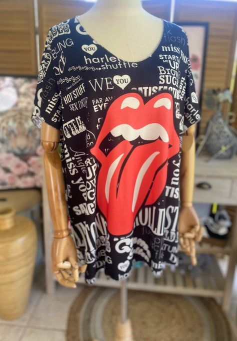 Top fin ample noir Rock Rolling Stones du 40 au 52 