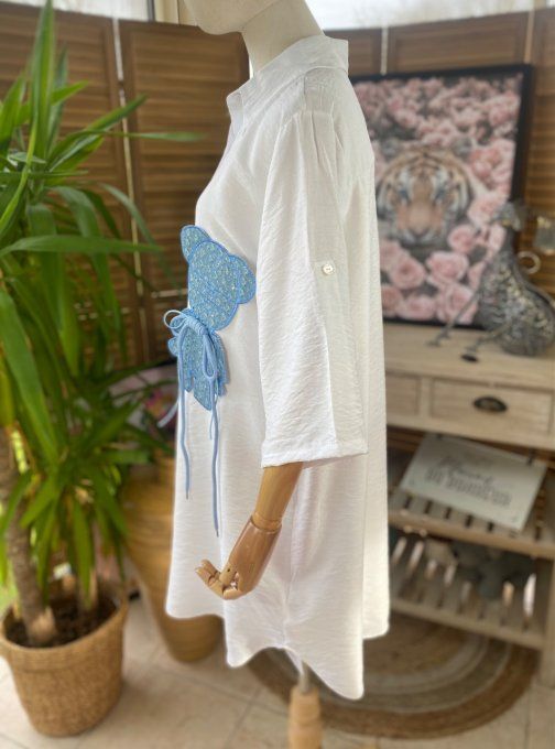Chemise longue trapèze blanche My Blue Teddy Bear lacets du 36 au 46